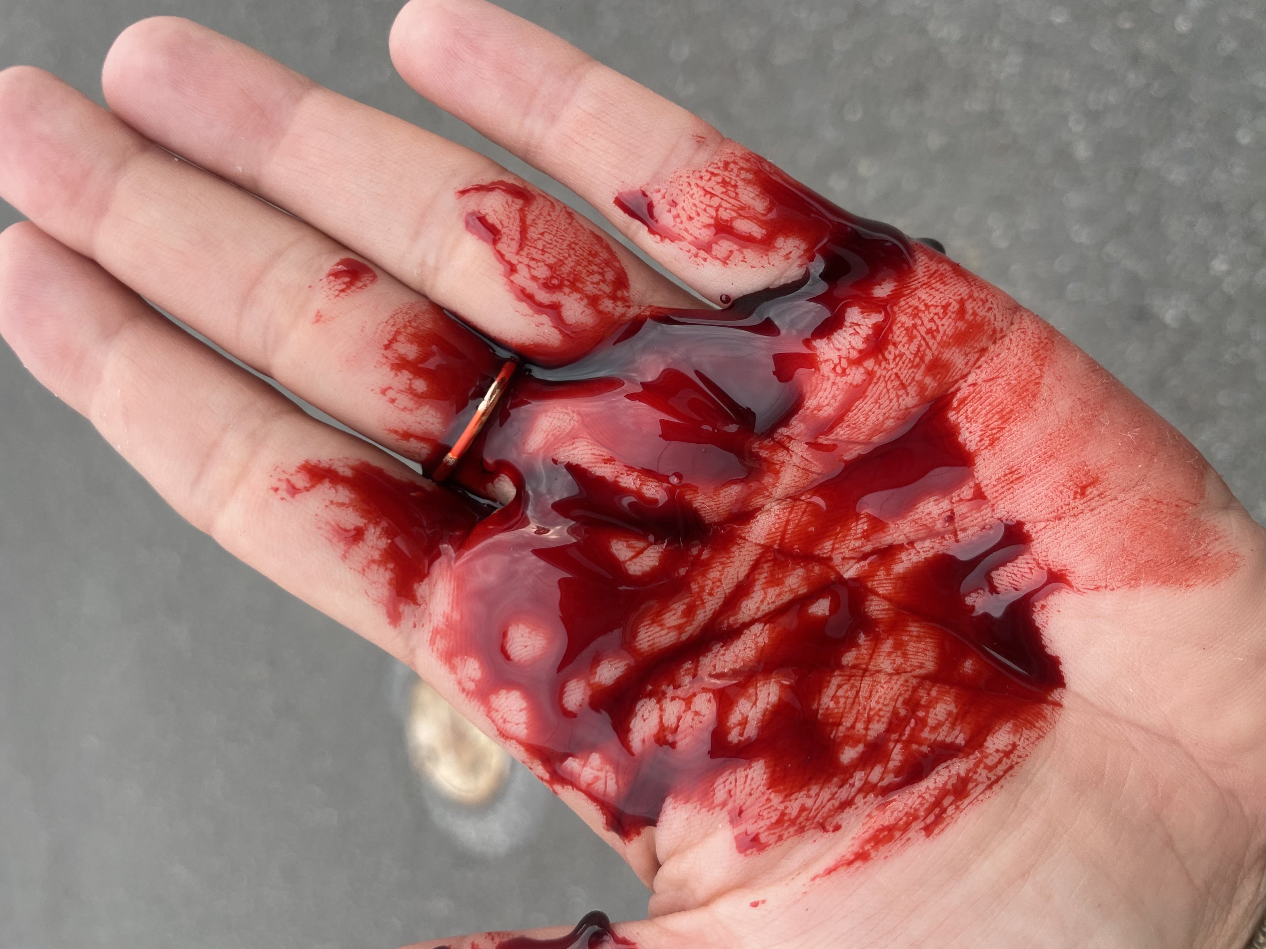 Theatrical fake blood with realistic deep red coloring for special effects