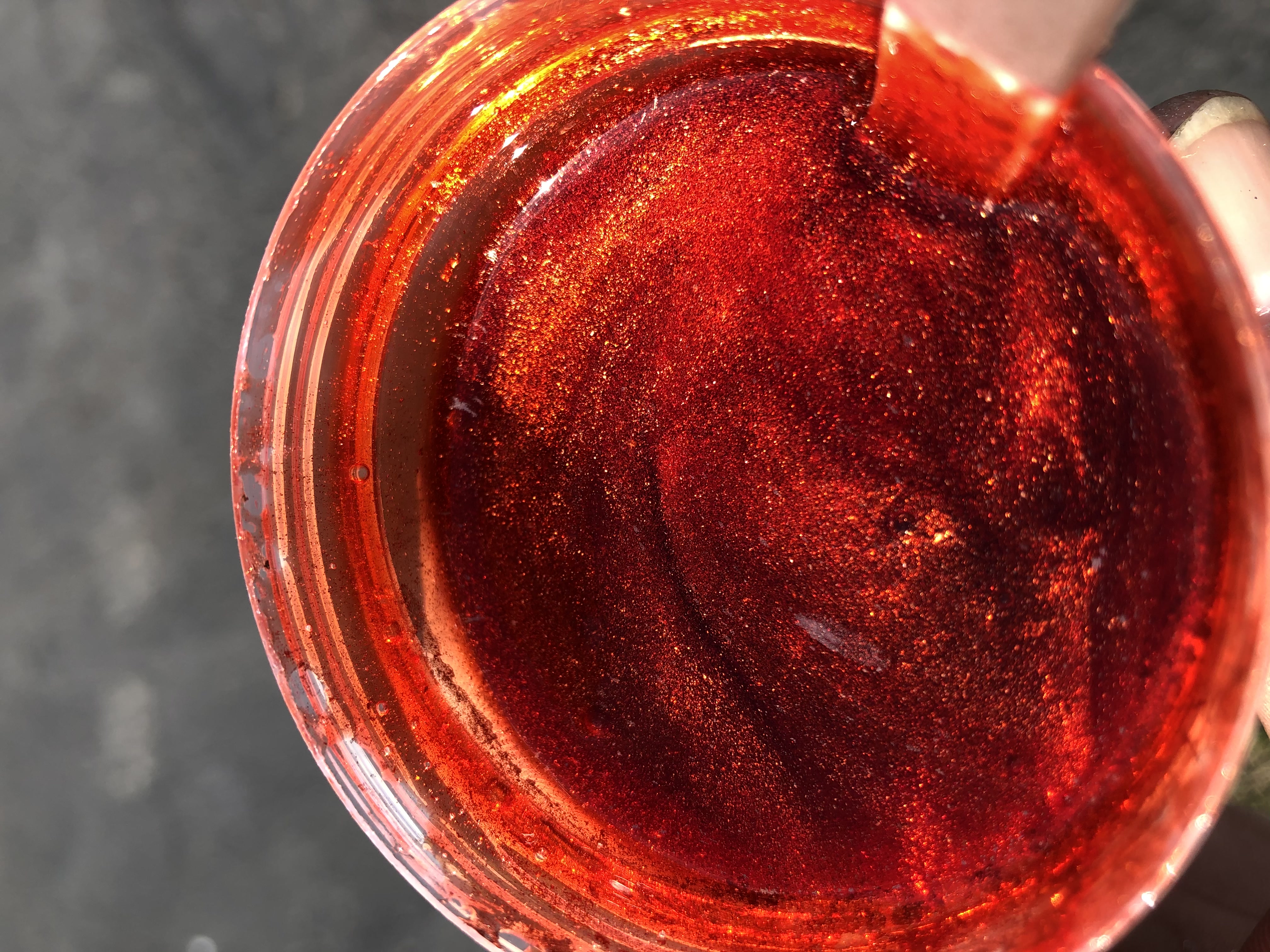 Red slime with embedded glitter for sparkly special effects