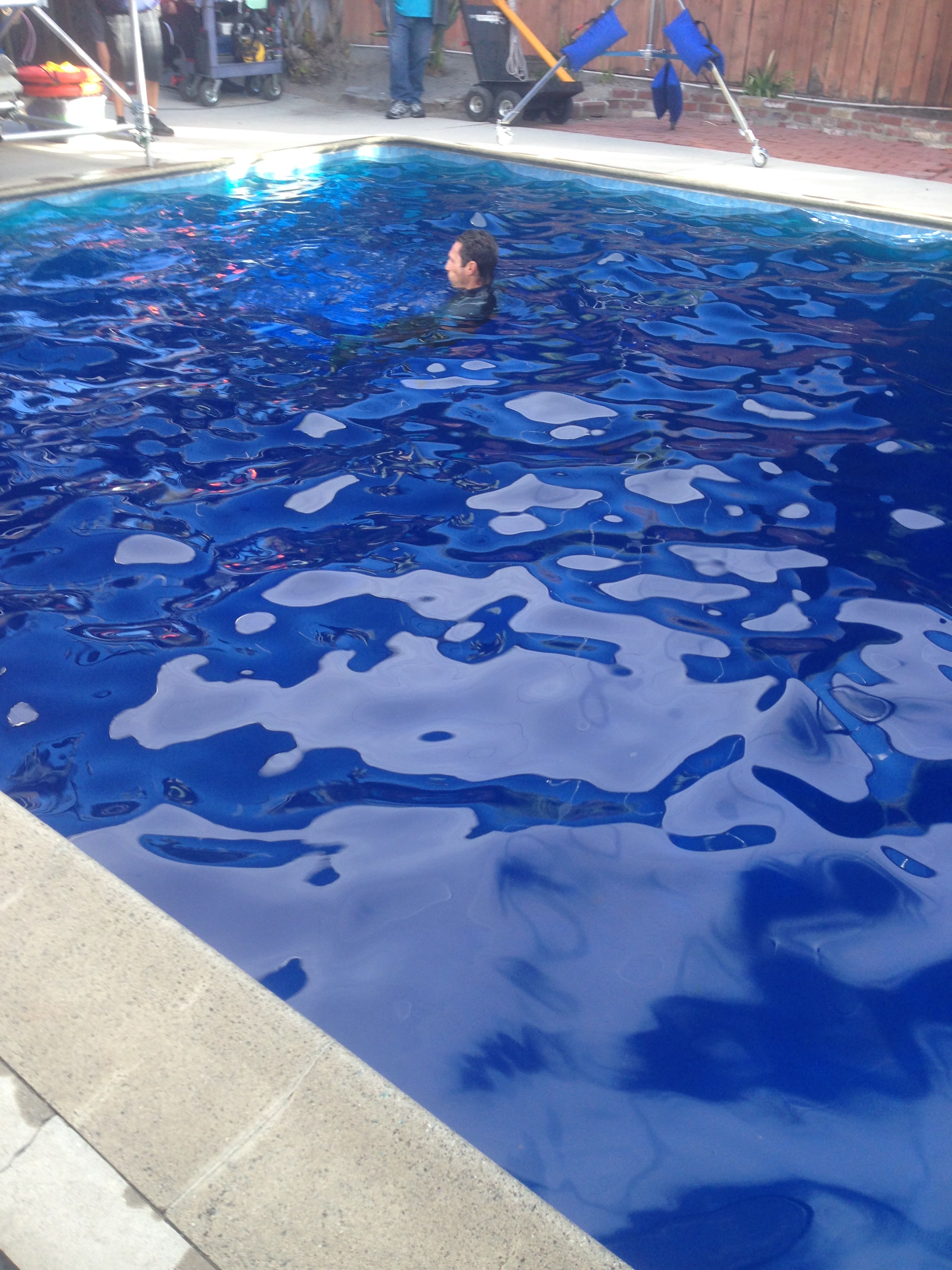 Pool of water tinted with deep blue coloring for underwater scenes